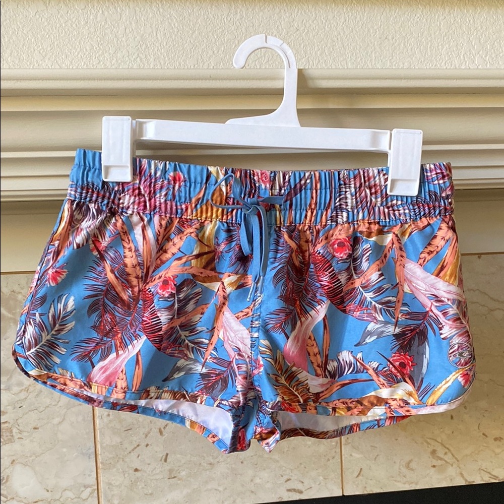 O'Neill Blue and Pink Tropical Women's Athletic Shorts